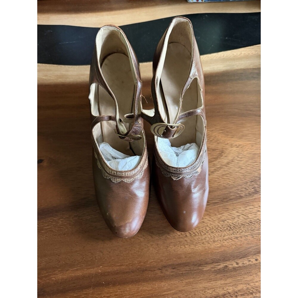 Peters Shoes St Louis 1920s Art Deco Brown Leather Heels Cocktail  Size 6